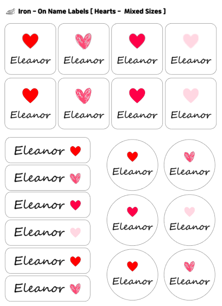 Iron-On Heart Labels (Mixed Sizes)