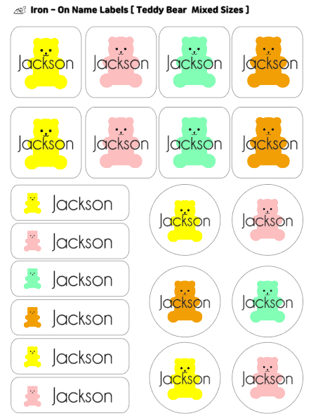 Iron-On Teddy Bear Labels (Mixed Sizes)